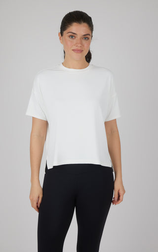 Liner Textured Deluxe High Low Boxy Cropped Short Sleeve Top