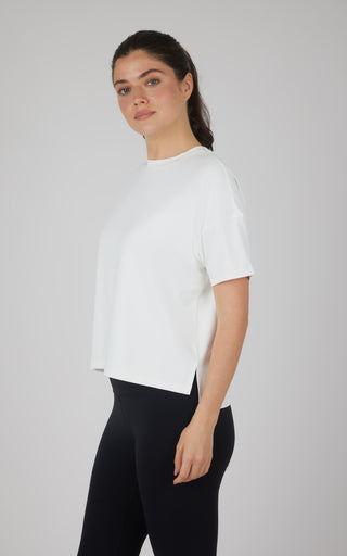 Liner Textured Deluxe High Low Boxy Cropped Short Sleeve Top