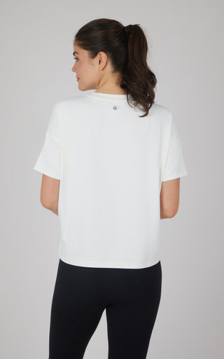 Liner Textured Deluxe High Low Boxy Cropped Short Sleeve Top